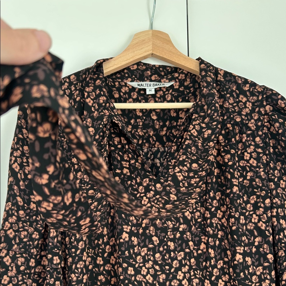 Walter Baker Black and Brown/Tan Floral Long Sleeve Dress